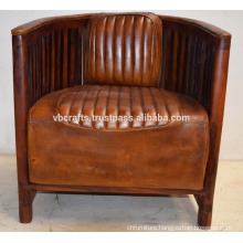 Industrial Leather Chair Mango Wood Base Antique Finish